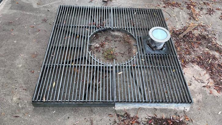 Gegalvaniseerde boomrooster metzonder ingebouwde grondspot, Tuin en Terras, Planten | Bomen, Overige soorten, Volle zon, Bloeit niet