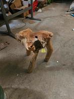 Teak wortel houten kruk / bijzettafel, Gebruikt, Bruin, Rustiek, Ophalen of Verzenden