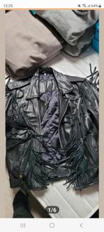 Zwarte leren jas met franjes - Maat S, Zwart, Ophalen of Verzenden, Jasje, Maat 36 (S)