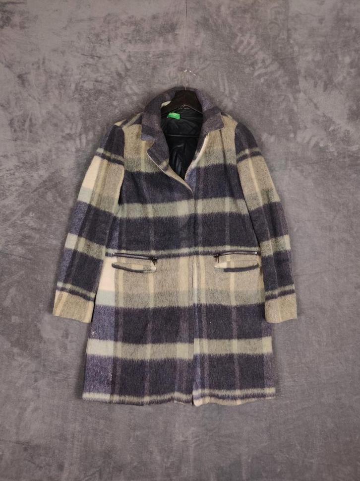 United Colors Of Benetton Jas Wol Mohair 44 Donkerblauw, Kleding | Dames, Jassen | Winter, Zo goed als nieuw, Maat 42/44 (L), Blauw