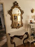 Antieke houten console met marmeren blad en spiegel