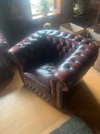 Chesterfield Bankstel: 4 zits & 1-zits, Bruinrood, Huis en Inrichting, Banken | Bankstellen, 250 tot 300 cm, Gebruikt, Ophalen of Verzenden