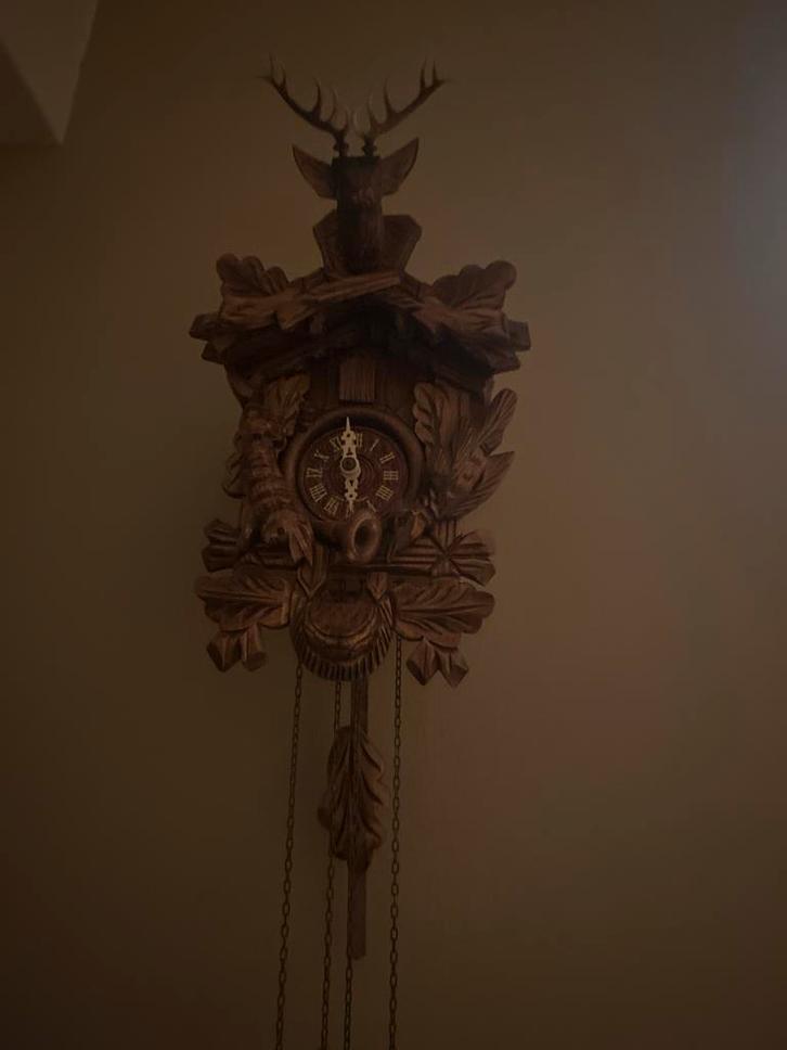 Antieke Koekoeksklok met Hertenkop, Antiek en Kunst, Antiek | Klokken, Ophalen of Verzenden