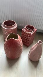Vazen/windlichten 4x oud roze, Ophalen, Rond, Tuin, Zo goed als nieuw