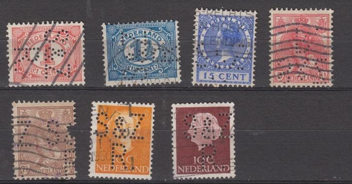 7 zegels met perfin S&ZR., Postzegels en Munten, Postzegels | Nederland, Gestempeld, Verzenden