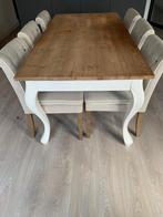 Mooie RM  look teaktafel met 6 echte Riviera Maison stoelen., Ophalen, Gebruikt, Teakhout, 50 tot 100 cm