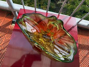 Murano Schaal Retro Vintage Groen/Oranje beschikbaar voor biedingen