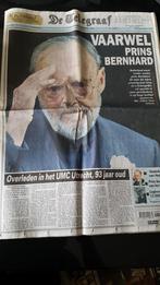 Historische krant Telegraaf Prins bernhard, Ophalen of Verzenden, Zo goed als nieuw, Kaart, Foto of Prent