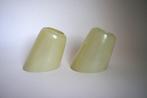 vintage 2x lampenkap schuin streep jaren 50 creme glas., Gebruikt, Vintage, Ophalen of Verzenden, Overige vormen