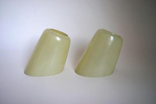 vintage 2x lampenkap schuin streep jaren 50 creme glas., Huis en Inrichting, Lampen | Lampenkappen, Gebruikt, Minder dan 25 cm