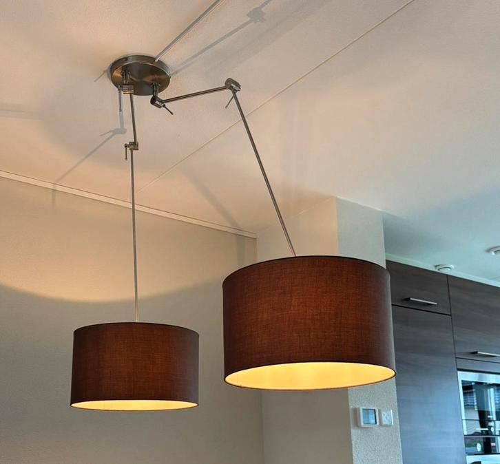 Hanglamp RVS&bruin, Huis en Inrichting, Lampen | Hanglampen, Zo goed als nieuw, 75 cm of meer, Stof, Ophalen