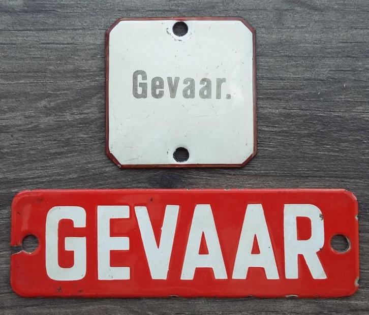 Om1930-1950 Deurpost Emaille Bordje Bord "GEVAAR" Trein Tram, Antiek en Kunst, Antiek | Emaille, Ophalen of Verzenden