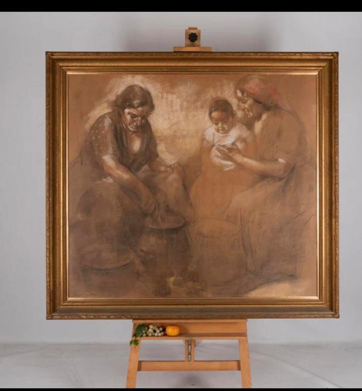 Han van Meegeren schilderij - 135x125cm - Museumglas, Antiek en Kunst, Kunst | Tekeningen en Foto's, Ophalen