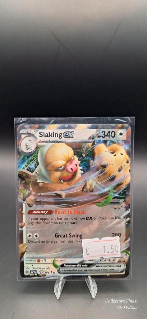 Slaking ex ssp surging sparks 147, Hobby en Vrije tijd, Verzamelkaartspellen | Pokémon, Zo goed als nieuw, Losse kaart, Ophalen of Verzenden