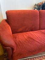 Rode fluwelen bank met leren details, Huis en Inrichting, Ophalen, Gebruikt, 150 tot 200 cm, Driepersoons