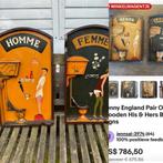 2 oude houten 3d borden voor  op wc deuren cafe / restaurant, Ophalen of Verzenden