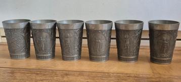 6 tinnen bekers / bokalen. Vintage Duitsland Grenningloh beschikbaar voor biedingen