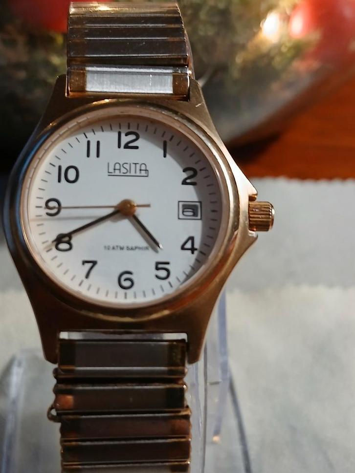 Lasita Quartz gold plate Horloge met Flexibele Band, Sieraden, Tassen en Uiterlijk, Horloges | Dames, Gebruikt, Polshorloge, Overige merken