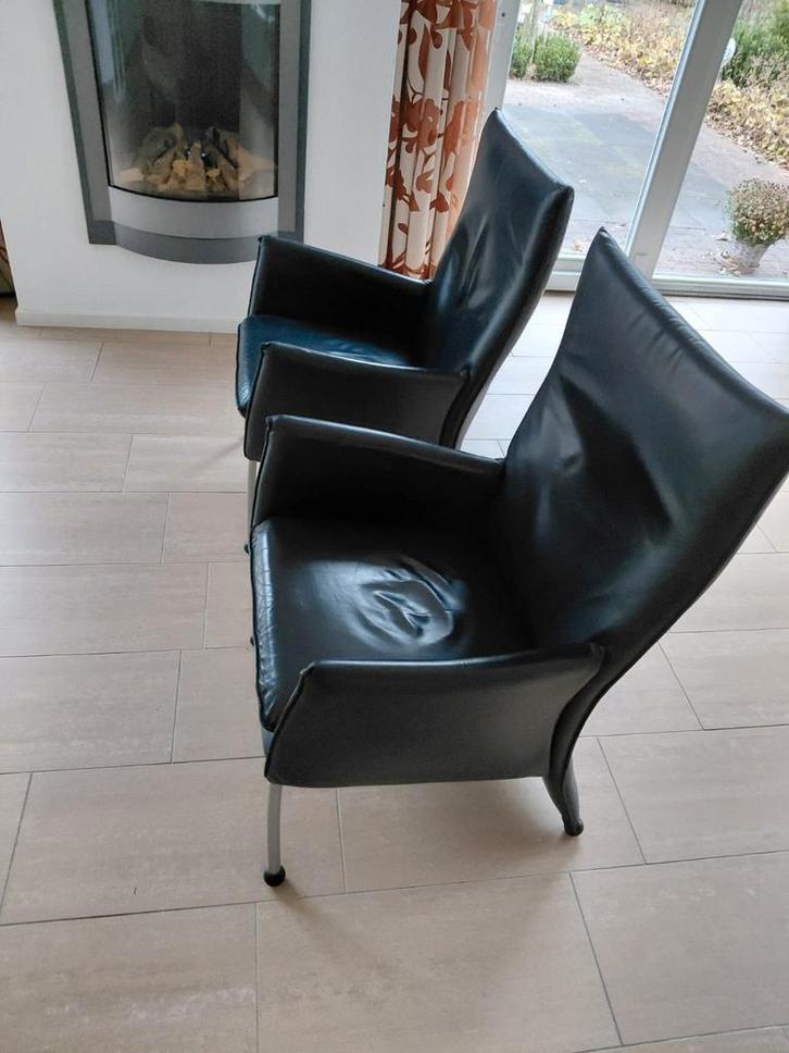 Leren fauteuil, Huis en Inrichting, Fauteuils, Gebruikt, Leer, Metaal, 50 tot 75 cm, Minder dan 75 cm, Ophalen of Verzenden