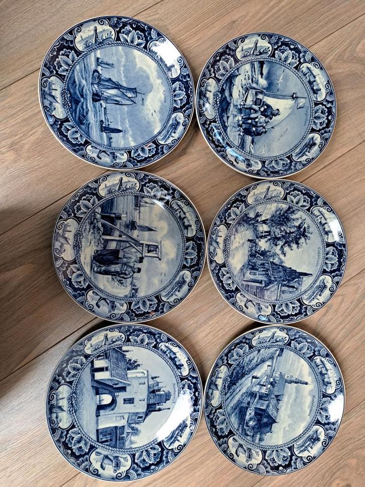 6 Delfts Blauwe Jubileumborden Rondom de Zuiderzee, Antiek en Kunst, Antiek | Wandborden en Tegels, Ophalen of Verzenden