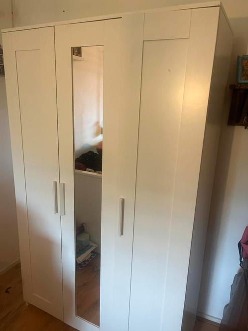 Witte Kledingkast met Spiegeldeur, Huis en Inrichting, Kasten | Kledingkasten, Gebruikt, 200 cm of meer, 100 tot 150 cm, 50 tot 75 cm