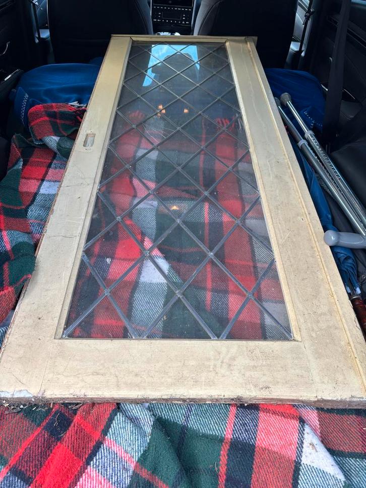 Antieke Glas in Lood Schuifdeur, Antiek en Kunst, Kunst | Overige Kunst, Ophalen