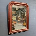 Grote oude bordeaux rode biedermeier spiegel antiek sleets, Antiek en Kunst, Ophalen, Overige vormen, 50 tot 100 cm, 100 tot 150 cm