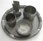 Trio Zuiver Tin tiel tin / tinnen Rokersset 5-delig, Antiek en Kunst, Antiek | Tin, Ophalen of Verzenden