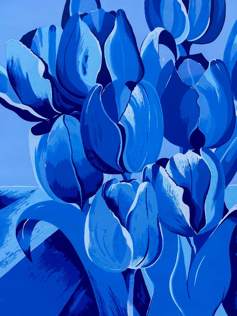 Zeefdruk Derox - Blauwe tulpen, Antiek en Kunst, Kunst | Litho's en Zeefdrukken, Verzenden