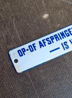 Antiek blauw wit emaille tekstbordje uit de bus of tram🚍🚊, Reclamebord, Gebruikt, ., Ophalen of Verzenden