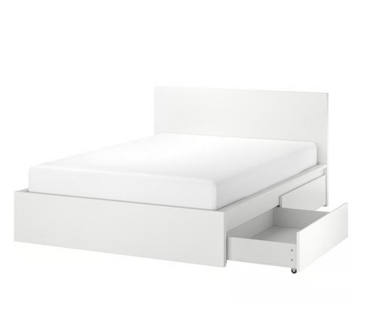 IKEA MALM bedframe 180x200, wit + 2 opberglades + LÖNSET, Huis en Inrichting, Slaapkamer | Bedden, Zo goed als nieuw, Tweepersoons