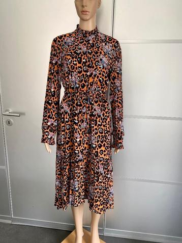 H281 Esqualo maat 38=M lange jurk bruin/zwart/blauw beschikbaar voor biedingen