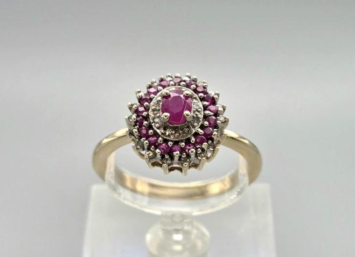 Gouden Vintage ring edelsteen robijn en diamant. 2025/760., Sieraden, Tassen en Uiterlijk, Ringen, Nieuw, Dame, 20 of groter, Rood