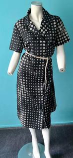 Vintage jaren 70 jurk zwart/creme gebloemd maat 42, Verzenden, Zwart, Maat 42/44 (L), Vintage