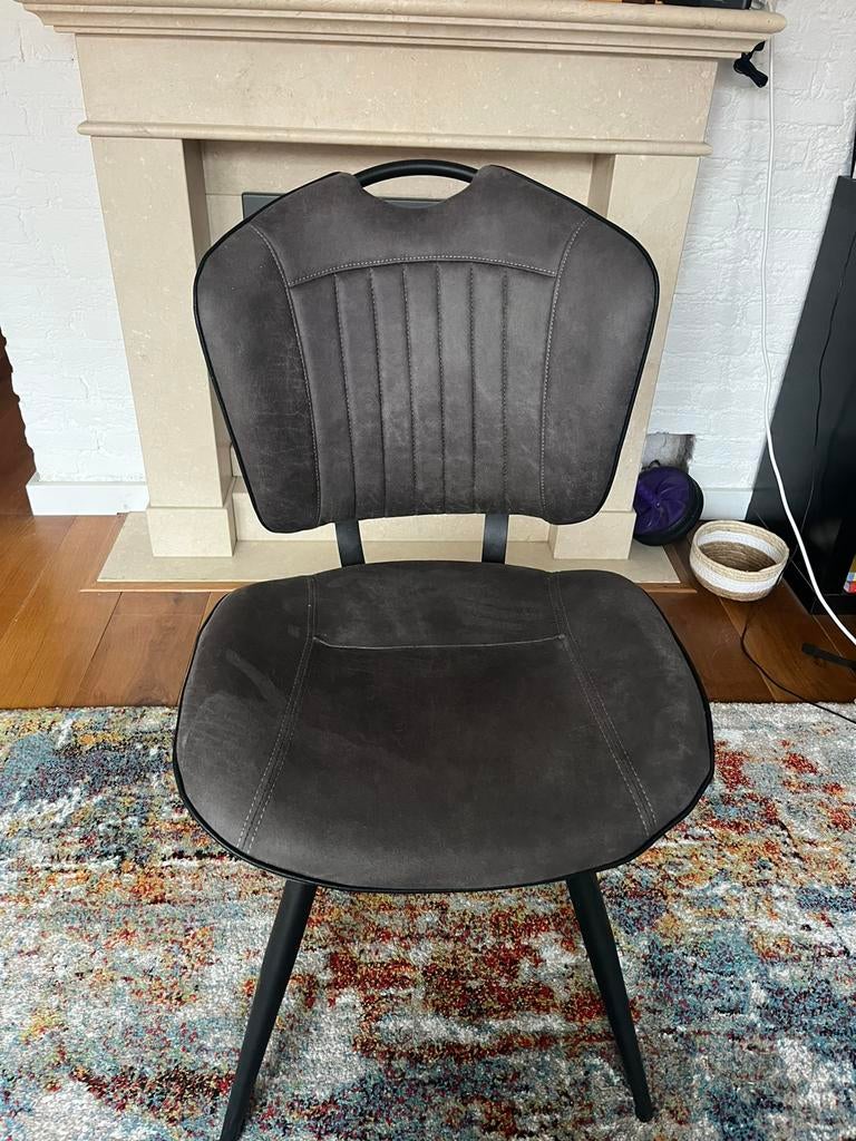 Antraciet leren eetkamer stoel, zo goes als nieuw, Huis en Inrichting, Stoelen, Ophalen, Leer, Zo goed als nieuw, Eén