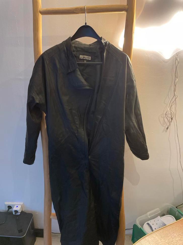 Vintage Leren Trenchcoat BERDOS, Kleding | Dames, Jurken, Gedragen, Maat 38/40 (M), Zwart, Onder de knie, Ophalen of Verzenden