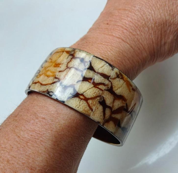 Vintage koperen bangle armband: tijger koraal, Sieraden, Tassen en Uiterlijk, Antieke sieraden, Armband, Koper, Met edelsteen