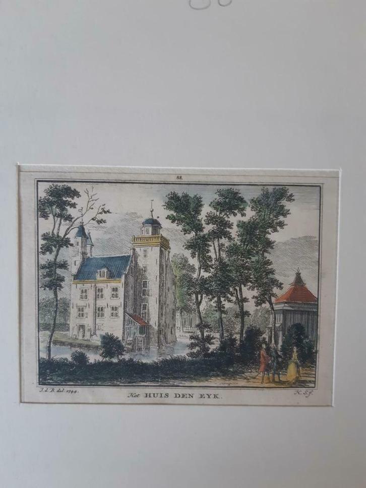 88 / Huis Den Eyk  gekleurde kopergravure uit de18e eeuw, Antiek en Kunst, Kunst | Etsen en Gravures, Ophalen of Verzenden