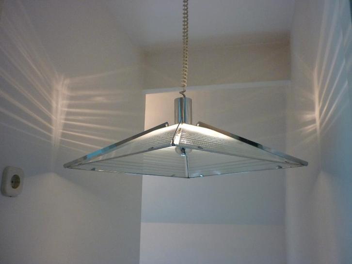 Design hanglamp Murano Italy 1979 57cm squire pyramid, Huis en Inrichting, Lampen | Hanglampen, Gebruikt, 75 cm of meer, Glas