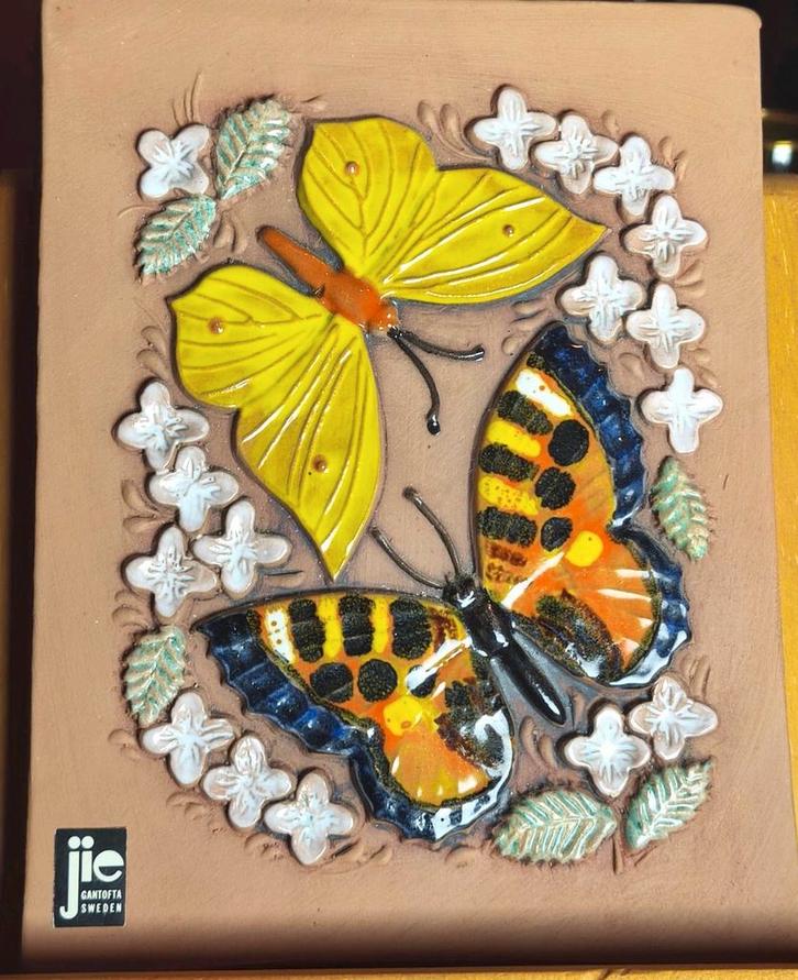 Prachtige – Jie Gantofta tegel (972) vlinders, Antiek en Kunst, Antiek | Keramiek en Aardewerk, Ophalen of Verzenden