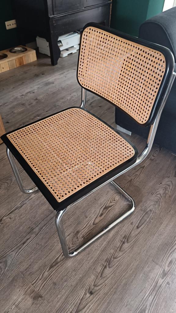 4x Thonet stijl Cesca Breuer webbing buisstoel made in Italy, Huis en Inrichting, Stoelen, Gebruikt, Vier, Hout, Metaal, Riet of Rotan