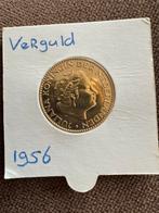 Nederlandse Vergulde 1 Gulden 1956 Juliana, 1 gulden, Koningin Juliana, Losse munt, Goud