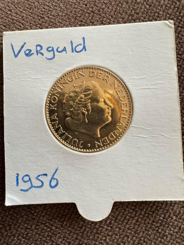 Nederlandse Vergulde 1 Gulden 1956 Juliana, Postzegels en Munten, Munten | Nederland, Losse munt, 1 gulden, Koningin Juliana, Goud