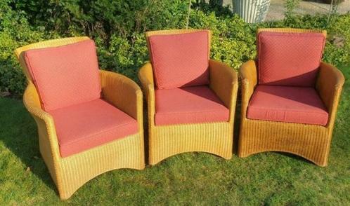 WeekAANBIEDING Lloyd loom rieten tuinstoel 3 stuks + kussens, Tuin en Terras, Tuinstoelen, Gebruikt, Rotan, Ophalen