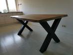 Massieve eiken eettafel - metalen X-poten (vanaf €349,99!), Ophalen, 100 tot 150 cm, Industrieel & landelijk, modern-rustiek, Zo goed als nieuw