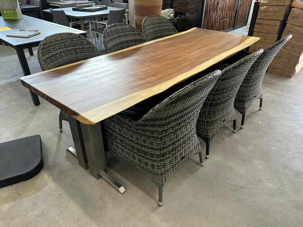 Luxe Suar Houten Tuintafel RVS Poten !! Een Blikvanger !!, Roystore.nl@gmail.com, Nieuw, Ophalen of Verzenden, Roystore