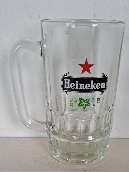 Heineken Bierglas Pul met logo 1 en mosterdvlakken, Verzamelen, Biermerken, Gebruikt, Glas of Glazen, Heineken, Ophalen of Verzenden