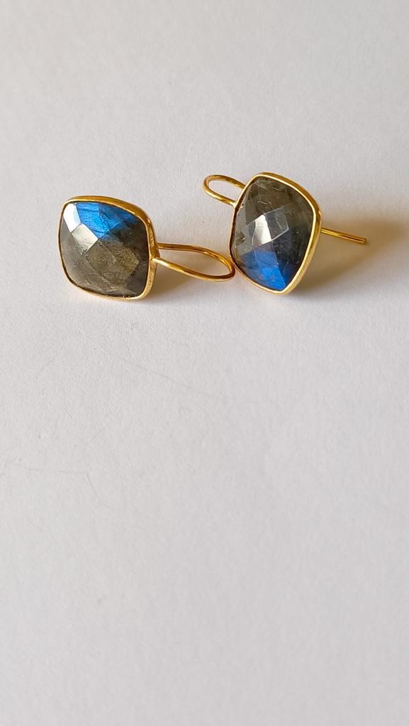 Fraaie zilver vergulde oorbellen met Labradoriet, Sieraden, Tassen en Uiterlijk, Oorbellen, Nieuw, Hangers, Zilver, Goud, Met edelsteen