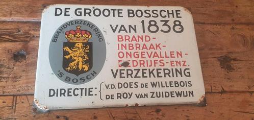 Emaille bord De Groote Bossche van 1838 verzekeringen, Verzamelen, Merken en Reclamevoorwerpen, Gebruikt, Reclamebord, Ophalen of Verzenden