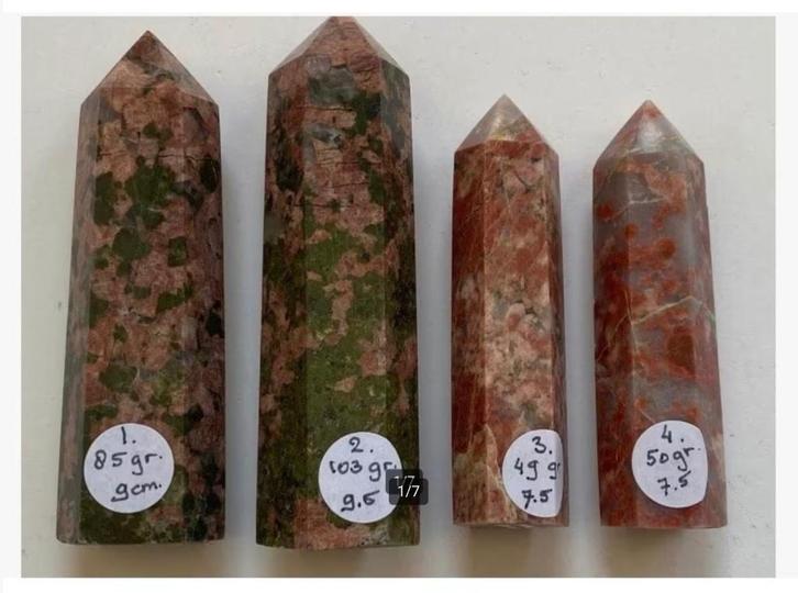 4 x Unakiet Torens, Punten, zie beschrijving, Verzamelen, Mineralen en Fossielen, Mineraal, Ophalen of Verzenden